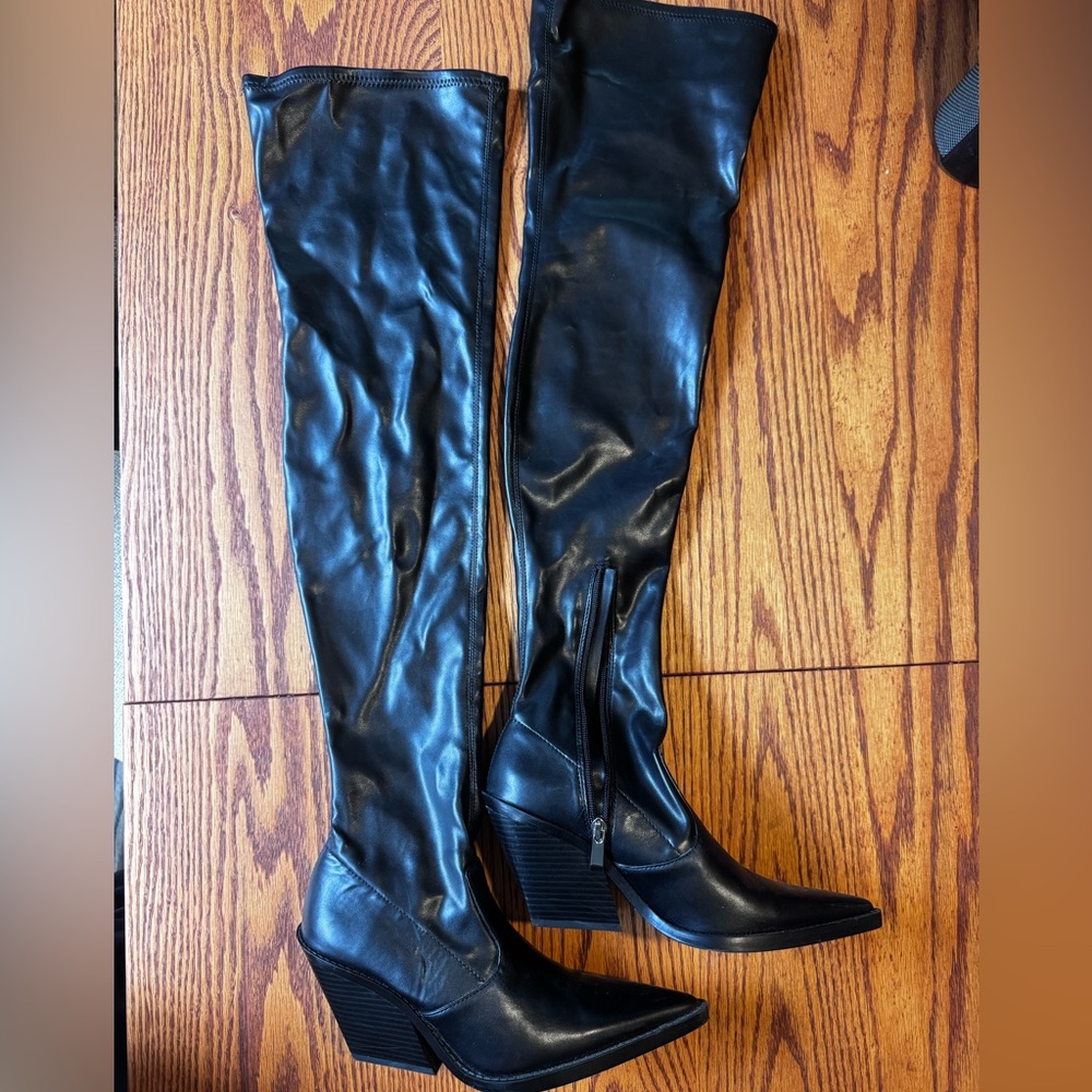 Zara Black Leather Over-the-Knee Boots